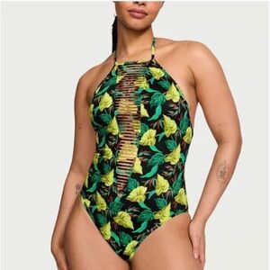 NWT Victoria Secret Strappy High Neck One Piece Swimsuit in tropical pattern